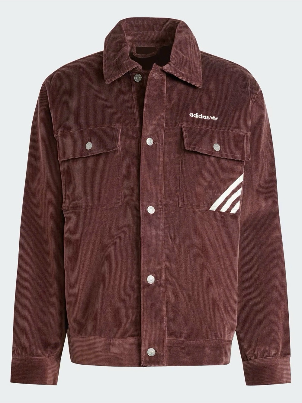 adidas Corduroy Shirt Jacket in Dark Brown with White Stripes